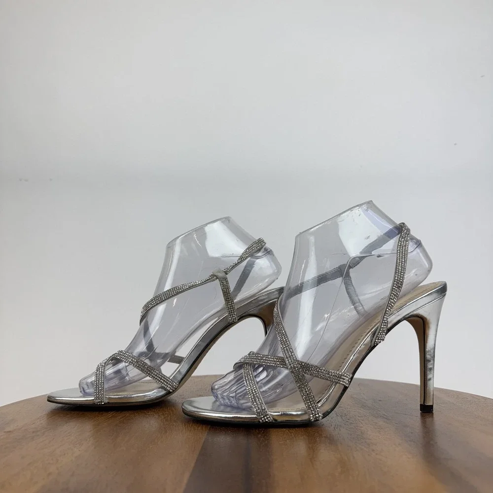 Womens BP Hayzel Rhinestone Strappy Slip On Stiletto Heeled Sandals Size 7.5 GUC